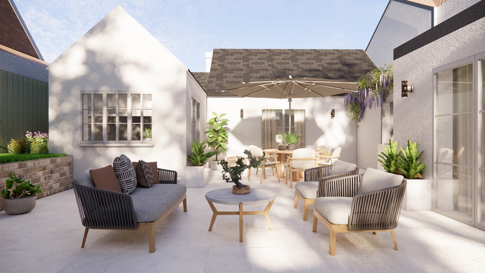 NW11, Barnet – Modern kitchen design in a three-bedroom apartment, featuring marble accents, clean lines, and white cabinetry. Interior design focused on light-filled, functional family living.